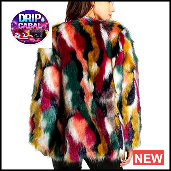 Faux Fur Coat Women Winter Fluffy Jacket Open Front Mid-Length - Picture 4 of 5